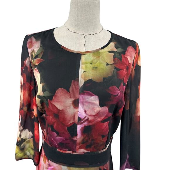 Ted Baker SAKINA Multicolor Floral Print 3/4 Sleeves Fit & Flare Dress Size 2 - Picture 4 of 11